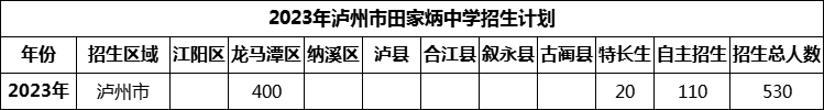 2024年瀘州市田家炳中學(xué)招生計(jì)劃是多少？