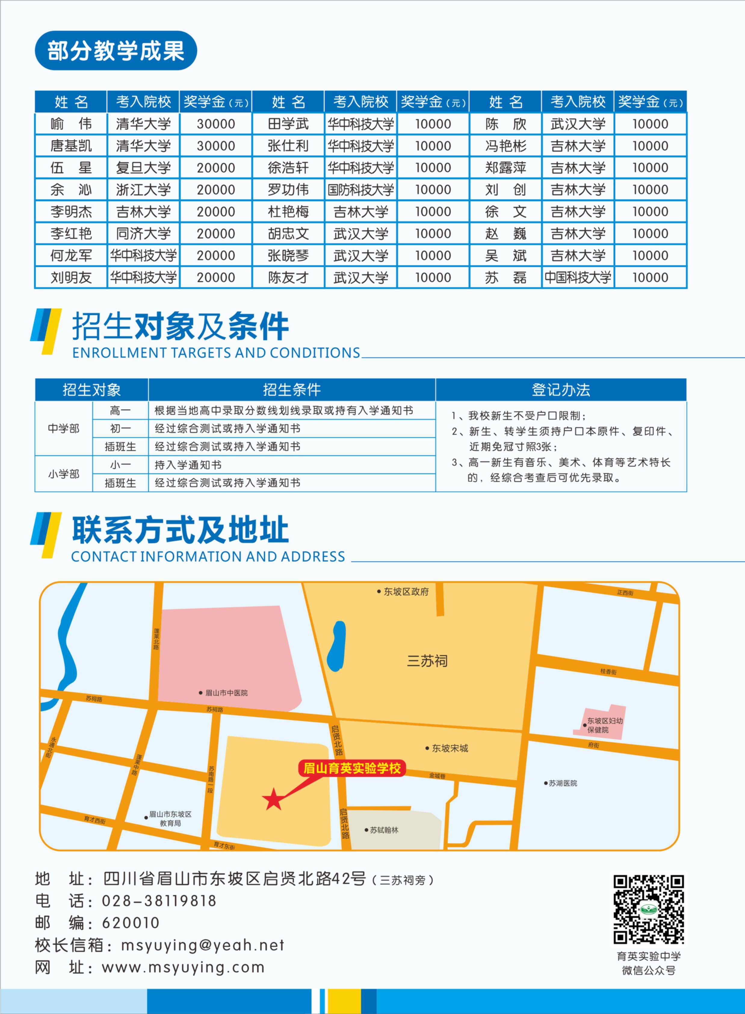 眉山育英實驗學校2018秋季招生計劃