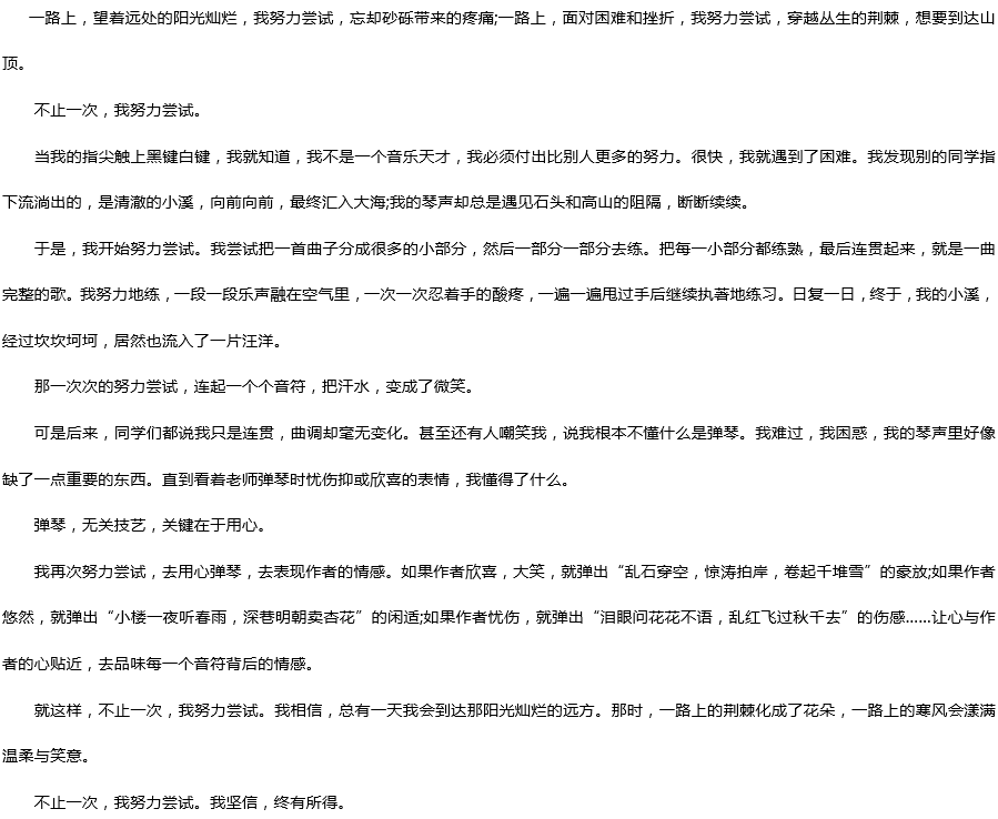 2019中考滿分作文：不止一次，我努力嘗試過