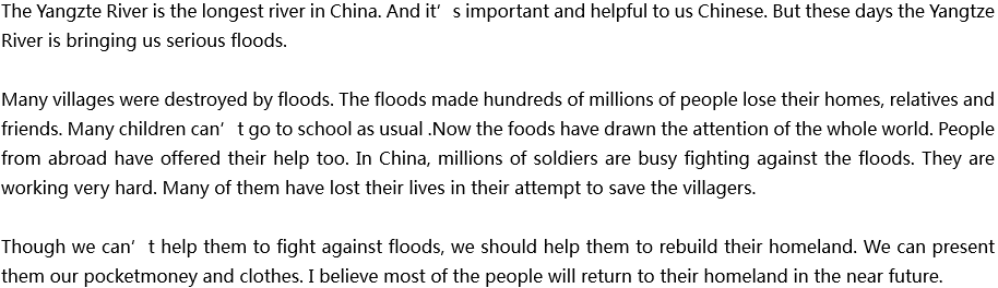 2020年中考英語(yǔ)滿分作文參考范文：Serious Floods