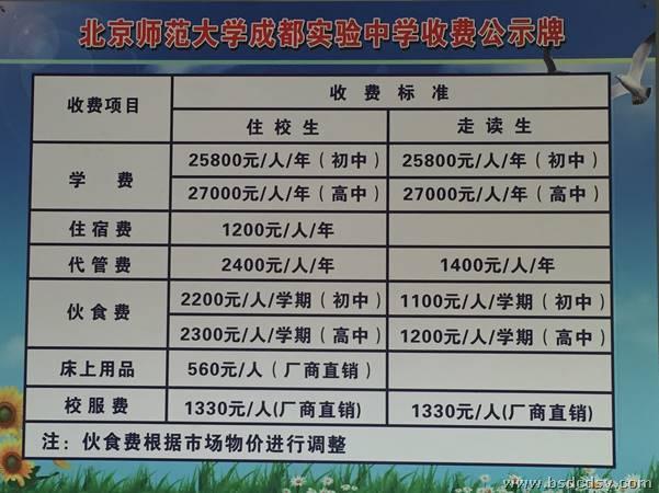 北京師范大學(xué)成都實(shí)驗(yàn)中學(xué)收費(fèi)是多少錢？